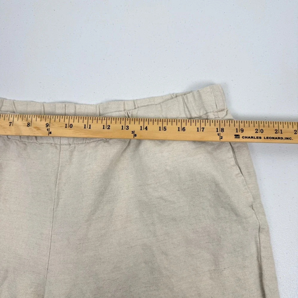 J. Jill Linen Blend Wide Leg Crop Pants Oatmeal Brown Embroidered‎ Hem Large P